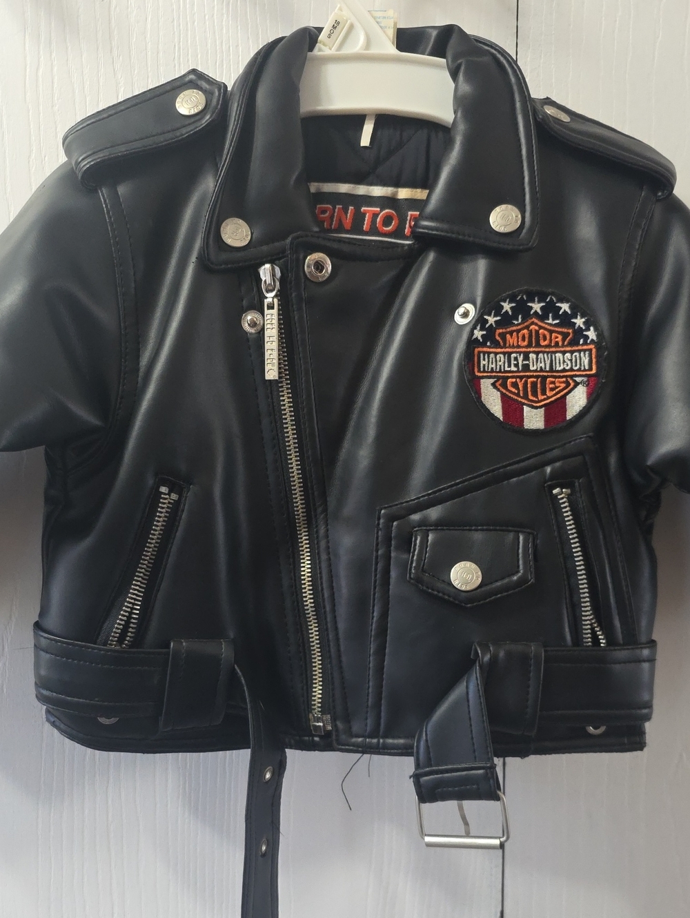VINTAGE Harley Davidson Toddler Faux Leather Biker Moto Jacket Size 18M